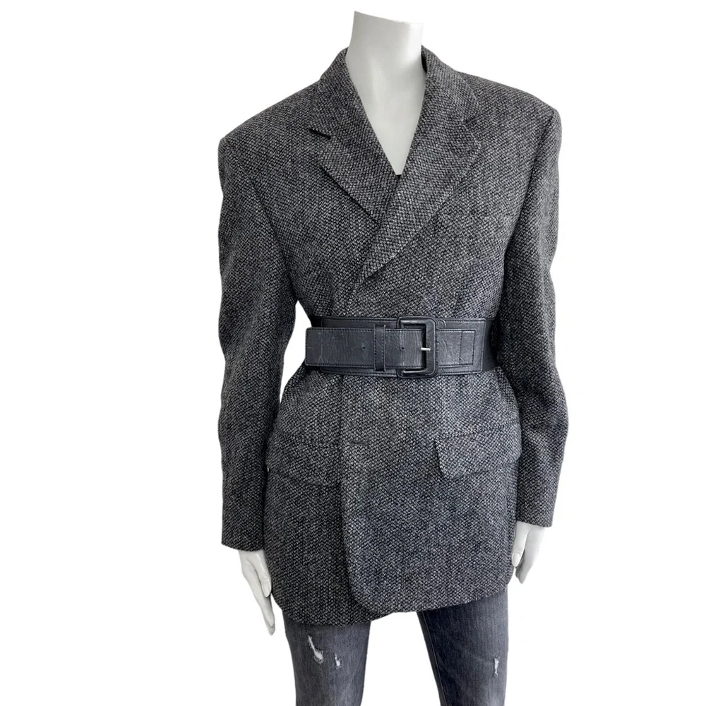 STUNNING Oversized Vintage HARRIS TWEED Boyfriend Wool Coat Jacket Blazer - Picture 3 of 15